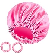 Satin Bonnet Silk Bonnet for Sleeping, Double Layer Hair Bonnet Silk Cap with Satin Scrunchies fo...