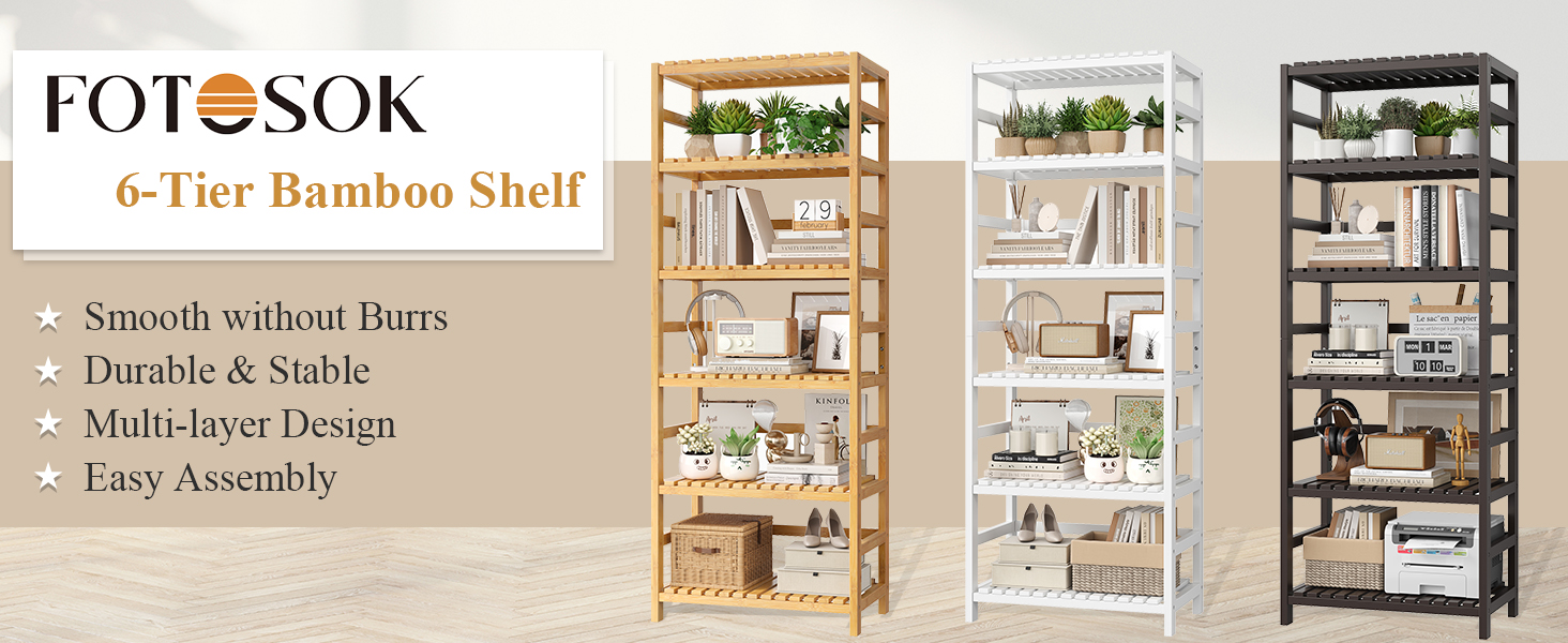 FOTOSOK 6-Tier Bamboo Shelf