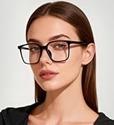 ANRRI Oversized Square Blue Light Glasses, Thick Frame Computer Eyewear, Anti Eyestrain & UV Prot...