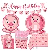 Pig Birthday Decorations-143Pcs Farm Animal Pig Tableware Set Pink Pig Theme Plates and Napkins S...