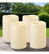 Yakpo 4" x 6" Waterproof Outdoor Candles with Timer Battery Operated, Large Outdoor LED Candles w...