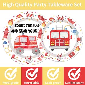 96PCS Fire Truck Plates Napkins Forks
