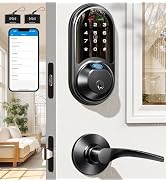 Veise RZ07B Smart Locks for Front Door, 2 Lever Handles, Fingerprint Keyless Entry, App Control B...