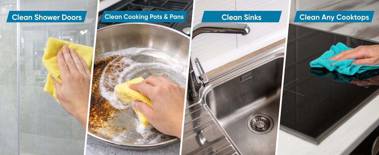 Cerama Bryte Cooktop Cleaner for all cooktops, shower doors, faux marble and pots and pans cleaning