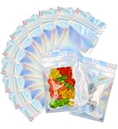 LOKQING 100 Pcs Holographic Mylar Bags Smell Proof Bags with Clear Window Resealable Bags for Foo...