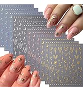 12 Sheets Star Nail Stickers for Nail Art Gold Moon Star Nail Art Stickers Decals 3D Self Adhesiv...