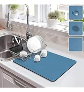 Drying Mat for Kitchen Countertops, Coffee Mat Hide Stain Rubber Backed Absorbent Dish Drying Mat...