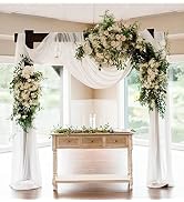 LuoluoHouse White Wedding Arch Draping Fabric Chiffon Wedding Arch Drapes 2 Panels 6 Yards Sheer ...