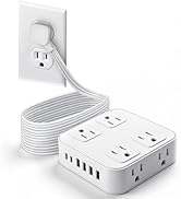 HLCZLUZ 10Ft Extension Cord w/ 8 Outlets & 6 USB (2 USB C), 1250W 900J Protection Power Strip w/P...
