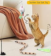 Janbenty 4-in-1 Interactive Cat Feather Toys with Retractable Fishing Pole and Enhanced Suction C...