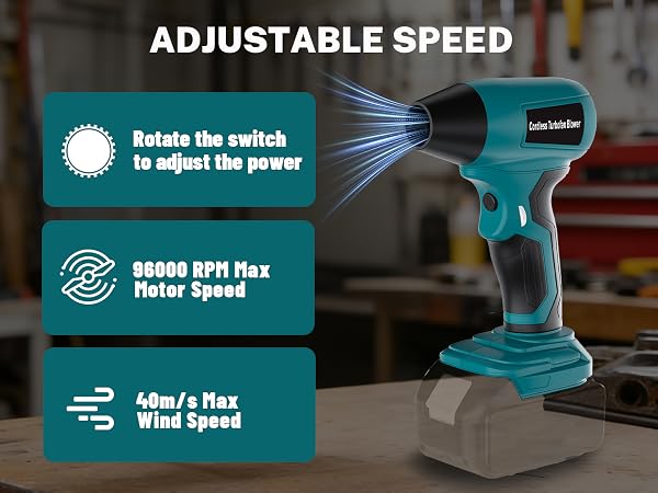 Powered by Makita battery leaf blower cordless features adjustable speed