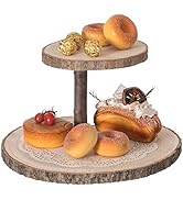 Two Tier Natural Wood Color Tree Bark Server Tray with Rustic Appeal, Two Sizes Trays