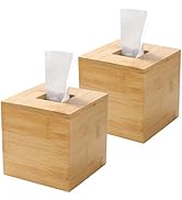 Tissue Box Cover, Square Tissue Box Holder, Bamboo Facial Paper Holder for Bathroom, Bedroom, Din...