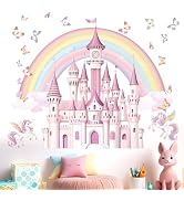 Rainbow Castle Wall Stickers for Girls: Peel and Stick Unicorn Fairy Tale Butterfly Cloud Unicorn...