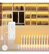 JUSJUBR LED Shelf Lights, 16.4ft Dimmable Cuttable COB LED Strip Lights, Warm White 3000K, Under ...