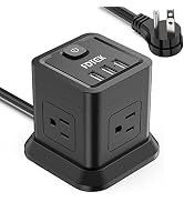 Power Strip with USB, FDTEK Flat Plug Extension Cord with 4 Outlets and 3 USB Ports 10 FT Desk Po...