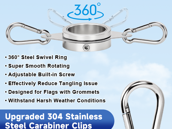 360° Rotating Silver Metal Flagpole Rings