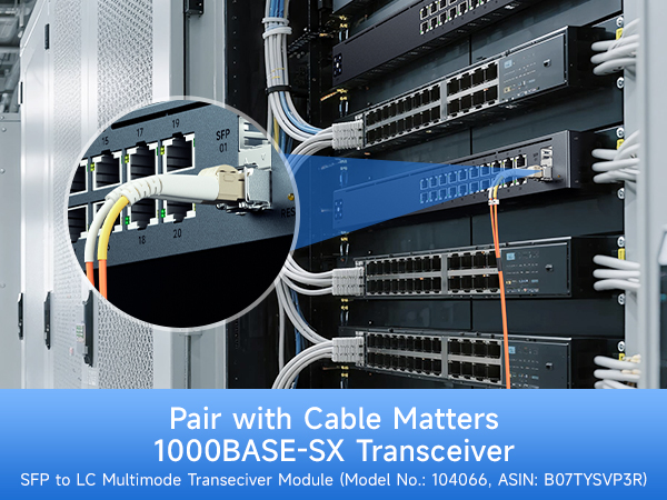 Duplex LC to LC multimode fiber patch cable compatible with SFP+ transceivers