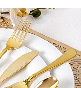 Joyido 150 PCS Gold Plastic Silverware - Gold Plastic Flatware Disposable - Heavy Duty Disposable...