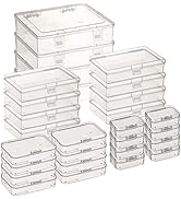 Thintinick 28 Pack Rectangular Clear Plastic Storage Containers Box with Hinged Lid for Beads and...