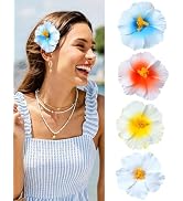 4Pcs Hawaiian Flower Hair Clips for Women - Vibrant Orchid & Hibiscus Hair Duckbill Clips, Artifi...