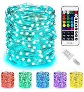 Minetom Color Changing Fairy String Lights - 33 ft 100 LED USB Silver Wire Lights with Remote and...
