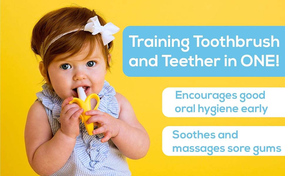 banana teether, banana toothbrush, baby toothbrush, infant toothbrush, silicone toothbrush