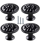 ARTiFiXPRO 4 Pcs Vintage Floral Cabinet Knobs Matte Black Daisy Drawer Pulls with Single Hole Rou...