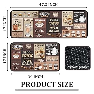 Coffee Kitchen Rugs and Mats Non-Slip, Washable, Stain and Fade Resistant