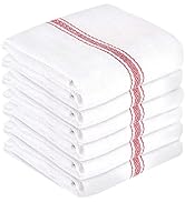 Nouvelle Legende Cotton Kitchen and Dish Towels, 14.75 x 24.5 Inches, White with Red Herringbone ...