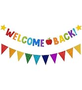 Nalkuwmsic Colorful Glitter Welcome Back Banner Hanging Decorations for First Day of School, Clas...