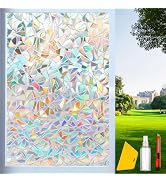 Rainbow Window Privacy Film Decorative, Stained Glass Window Tint for Home, 3D Decals Window Clin...