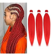 WacanDan Red Braiding Hair Pre stretched 16 Inch 3 Packs, Professional Soft Yaki Texture Long Bra...