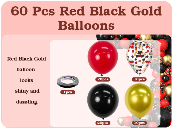 12inch black red gold balloons