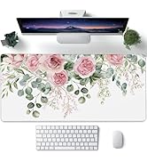 Desk Mat,Peony Flowers and Eucalyptus Leaves Large Gaming Mouse Pad for Desk XXL,Pink Floral Desk...