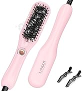 LANDOT Mini Hair Straightening Brush – Portable Heated Ionic Straightener Brush for Short to Medi...