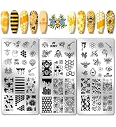 PH PandaHall 3pcs Honeycomb Nail Stamping Plates, Spring Bee Honey Nail Stamper Sunflower Art Ste...