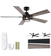 Wellspeed 52 Inch Farmhouse Ceiling Fans with Lights and Remote, Black Industrial Caged Ceiling F...