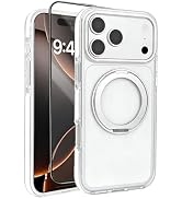 Vearstie for iPhone 17 Pro Max Case: Clear Cover with 360° Rotatable Magnetic Ring Stand & Screen...