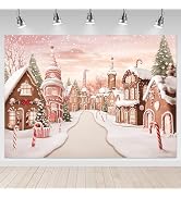 Mocsicka Gingerbread Christmas Backdrop Pink Gingerbread House Town Candy Christmas Photography B...
