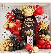 138 Pcs Casino Theme balloon garland arch kit - Red Black and Gold Balloons with Star Crown Dice ...