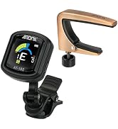 Aroma Guitar Tuner and Capo Bundle, Chromatic Tuner Clip On Rechargeable with Adjustable Tension ...