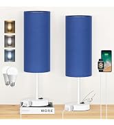 ZJOJO Table Lamp for Bedroom 2 Pack,18in Bedside Lamps with 3 Way Dimmable Rocker Switch & AC Out...