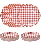 SietDESEO 50 PCS Red Gingham Paper Plates 7 Inch Red and White Scalloped Dessert Plates Plaid Dis...