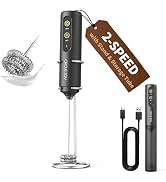 CIRCLE JOY Rechargeable 2-Speed Handheld Milk Frother with Stand, Dual Spring Whisk Electric Foam...