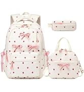 Similove Backpack for Girls Corduroy 3PCS Bow School Bookbag for Teen Girl with Lunch Box & Penci...