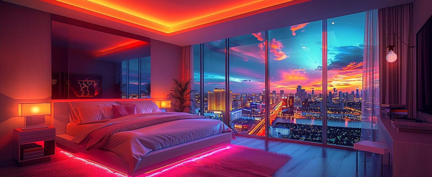 UVTaoYuan seven colored lights with mirror bedroom, floor-to-ceiling Windows, city night view