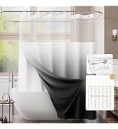 AmazerBath Fabric Shower Curtain with Liner Double Zippered, Rustic White Shower Curtain and Line...