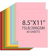 Colored Cardstock 8.5 X 11, 40 Sheets, 10 Assorted Colors Construction Paper, 75lb/ 200gsm, Card ...
