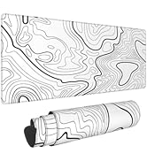 White Topographic Contour Extended Big Mouse Pad Large,Gaming Mouse Pad Desk Pad,31.5x11.8x0.12 I...